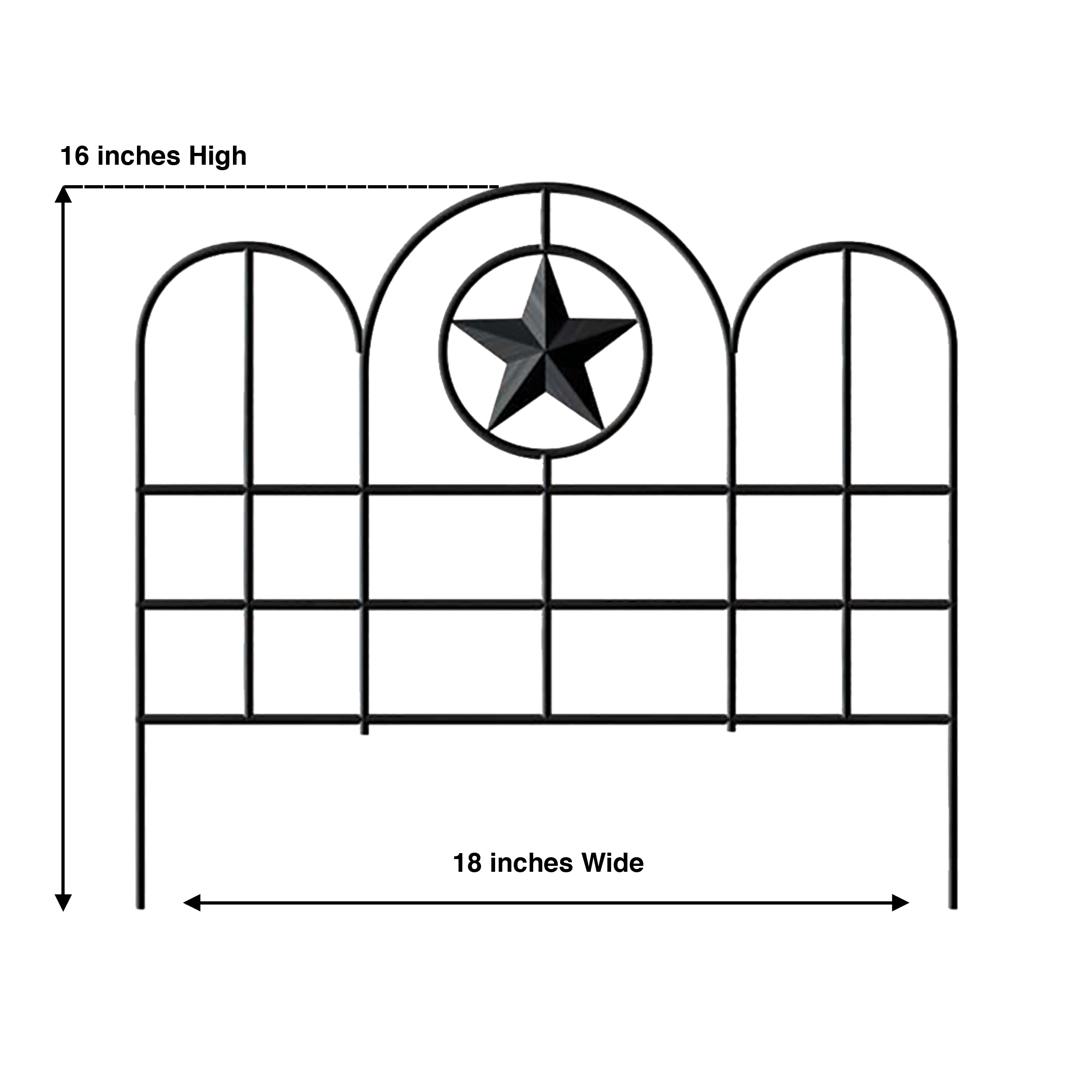 Panacea Steel Garden Edging Fence Panels with Star, Set of 6, Black, Garden Border Fence