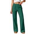 thumbnail image 2 of Vxararl Straight Leg Pants Women Lounge & Travel Outfits,fall Fashion Thin Soft Pajama Pants,loose Fit Track Pants with Pockets High Waisted Lightweight Pants Womens Sweatpants Dark Green M, 2 of 8