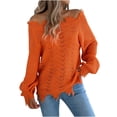 thumbnail image 1 of MIASHUI Women's Fall Winter Solid Color Hollow Out Long Sleeve Distressed Detail Off-Shoulder Pullover Sweater Orange,M, 1 of 8