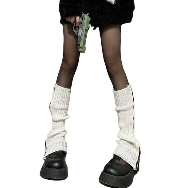 Sunloudy Calentadores de piernas de punto para mujer, calentadores de piernas acanalados estilo preppy hasta la rodilla para niñas adolescentes Sunloudy moda
