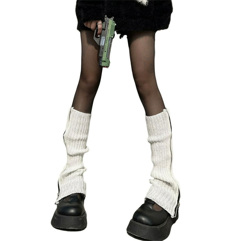 Licupiee Women E Girl Goth Knitted Leg Warmers 90s Vintage Stockings Knee  High Harajuku Preppy Punk Leg Socks 