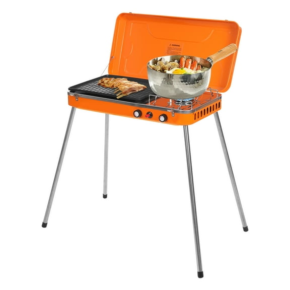 2-Burner Gas Camping Stove, Adjustable Firepower Portable Outdoor Grill Stove for Camping BBQ Picnic