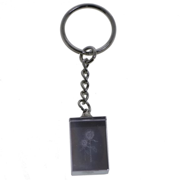 Flower 3D Laser Etching Split-Ring-Keychain Clear/Silver-Tone