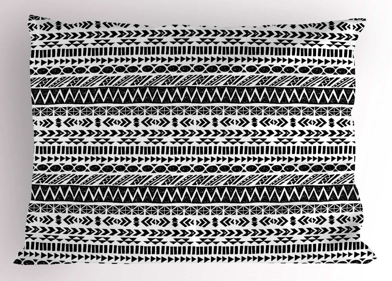 Striped Pillow Sham Trippy Mystic Aztec Culture Figure Antique Heritage Aged Folk Old Bohemian Print, Decorative Standard Size Printed Pillowcase, 26 X 20 Inches, Black White, by Ambesonne