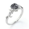 thumbnail image 3 of JeenMata Anillo de Compromiso de Inspiración Natural con Solitario de 4 Puntas de Cuarzo Rutilado Negro de Talla Cojín de 1 TCW en Baño de Oro Blanco de 18 K sobre Plata, 3 of 5