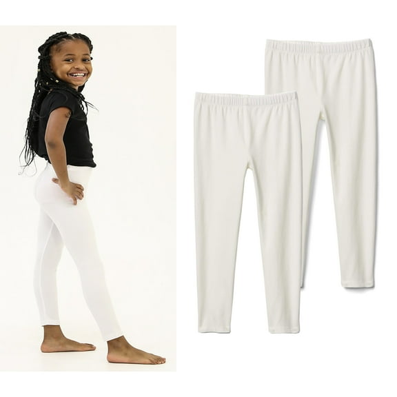 THEE BRON Toddler/Little Girls Basic Cotton Ankle Leggings Pants (2-6Years, White)