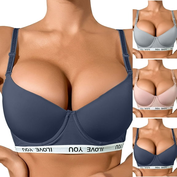 Elainilye Fashion Underwire Bras for Women Thin Collection Sexy Support Bra Gathered Shaping Cup Underwear,Blue