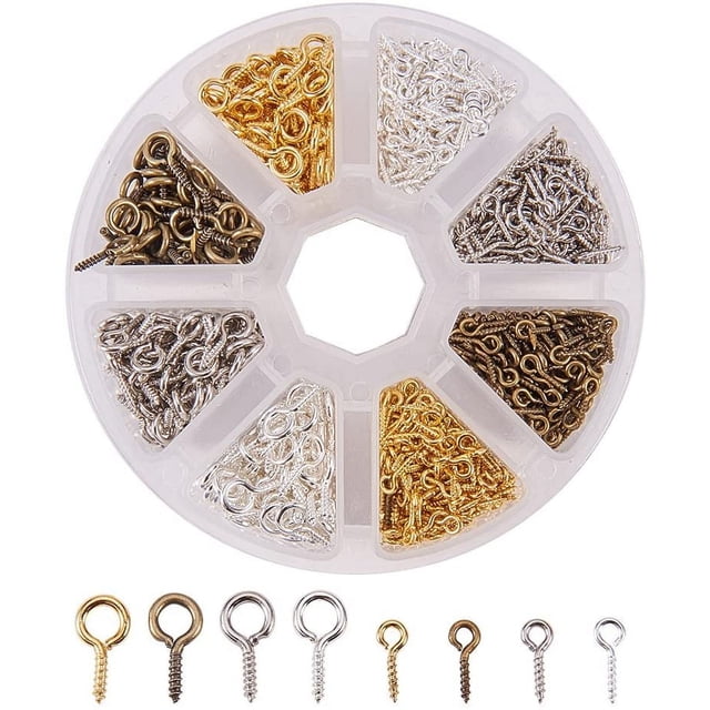 Juego de 1000 piezas de alfileres de ojo de tornillo de hierro para joyería de arcilla, surtido de 4 colores en una caja, 10 mm/13 mm