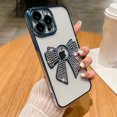 thumbnail image 1 of Compatible with iPhone 14 Pro Max Case, Cute 3D Crystal Bow Tie Bowknot Glitter Sparkle Bling Transparent Clear Soft Shockproof Plating Camera Lens Protection Cover Phone Case, Blue, 1 of 7