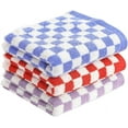 thumbnail image 2 of Nvzi Checkered Cotton 3-Pack Hand Towel, 13x29 inches, Soft Absorbent Bath Towel Set for Bathroom Kitchen Gym Pool Travel(Red+Purple+Blue), 2 of 3