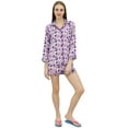 thumbnail image 3 of Bimba Womens Purple Rayon Printed Shorts Set Long Sleeve Sleepwear Nightwear - 24, 3 of 5