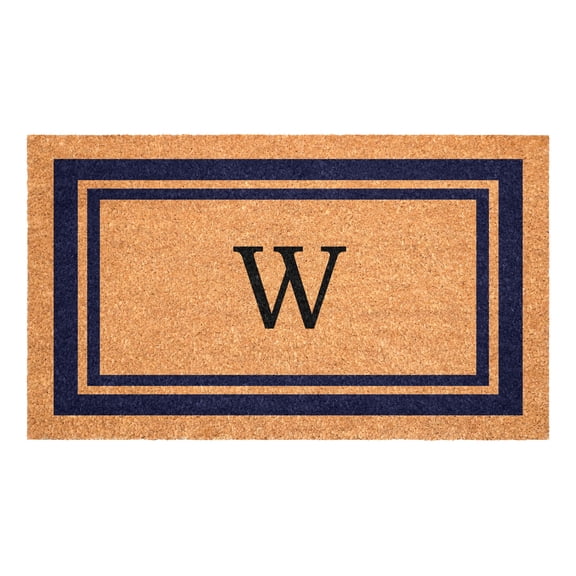 Dark Blue Border Monogram Doormat (Letter W)