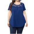thumbnail image 1 of Tops Para Mujer Elegante Casual Tallas Grandes Tops Moda Causal Cuello Redondo Blusa Sólida Camiseta de Manga Corta de Encaje Odeerbi ODB160452, 1 of 9