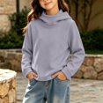 thumbnail image 5 of Girls Solid Color Pullover Hooded Sweatshirt, Draped Cowl‑Neck Long Sleeve Casual Hoodie, Soft Loose‑Fit Kids Tops, 5 of 6