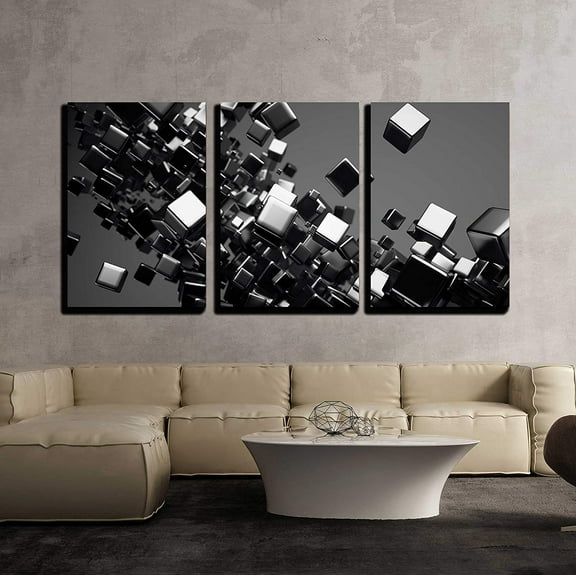 wall26 - 3 Piece Canvas Wall Art - a Black Cubes Abstract Background - Modern Home Art Stretched and Framed Ready to Hang - 24"x36"x3 Panels