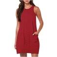 thumbnail image 1 of Vestido sin mangas con ojales para mujer, vestido de baño para la playa, cubierta - Poliéster, cuello redondo, bolsillos, largo corto, S-XXXL para vacaciones/casual, 1 of 7