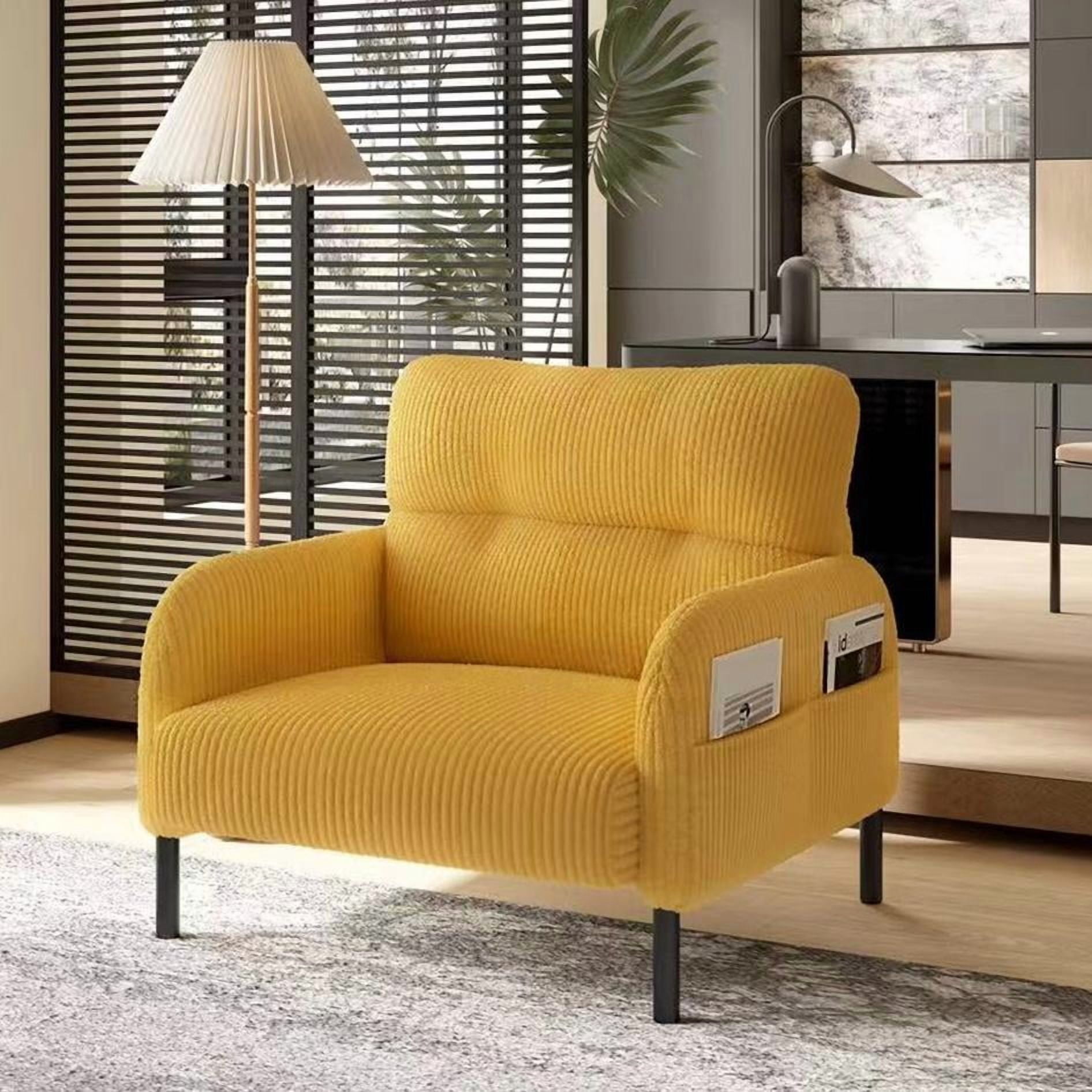 Modern Accent Chair,Armchair,Corduroy Fabric Sofa Chairs,Upholstered Armchair for Living Room,Bedroom,Office,Yellow