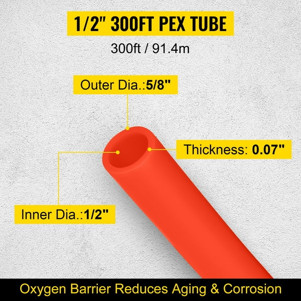 VEVOR 16*2mm x 91m Pex Tubo Barrera Oxígeno O2 EVOH Pex-B Radiante Calor de Piso
