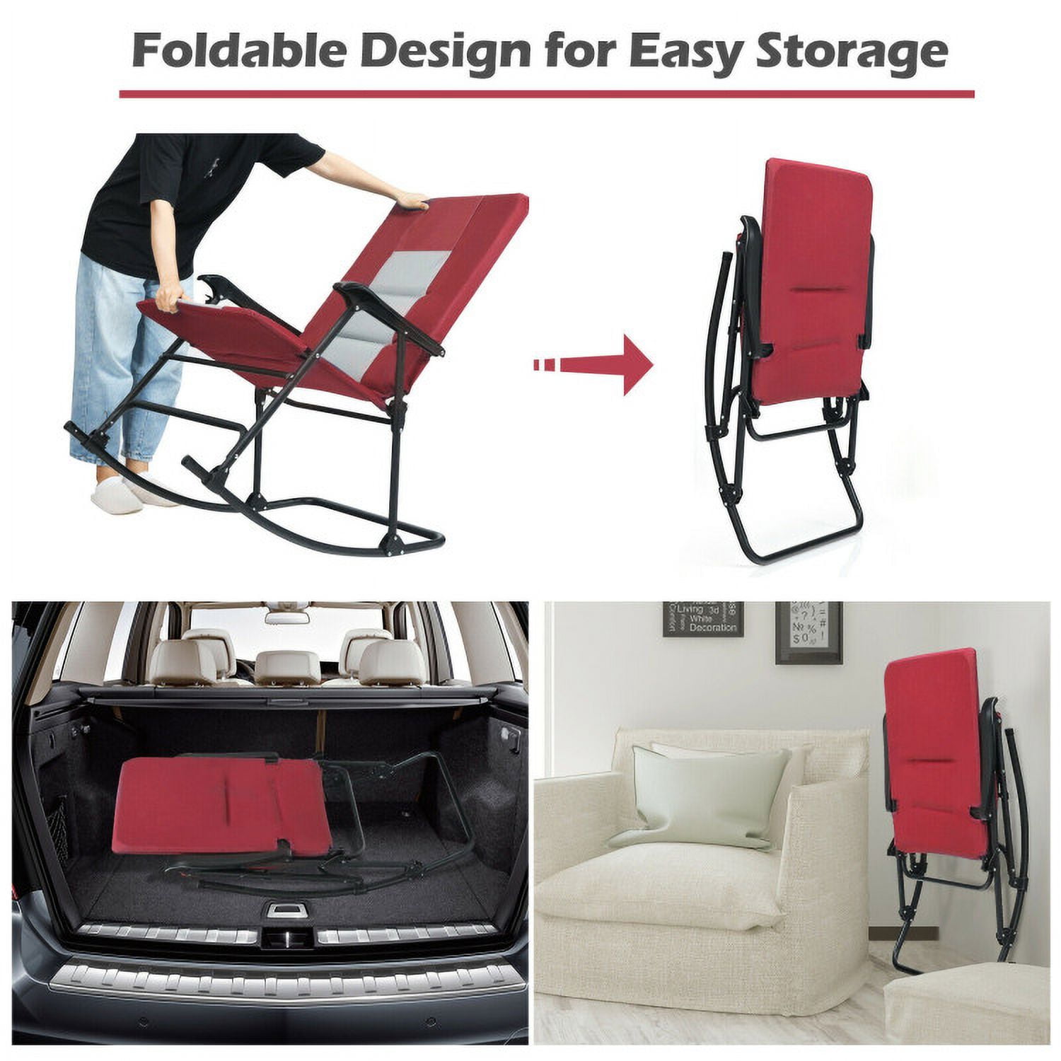 Aimee Lii Outdoor Zero Gravity Folding Lounge Rocker, Comfortable, Red