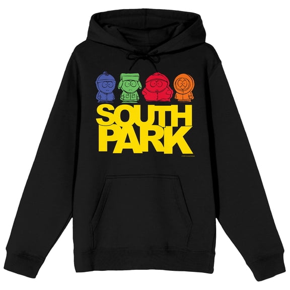 Southpark Monochrome Characters Adult Black Long Sleeve Hooded Sweatshirt - Medium