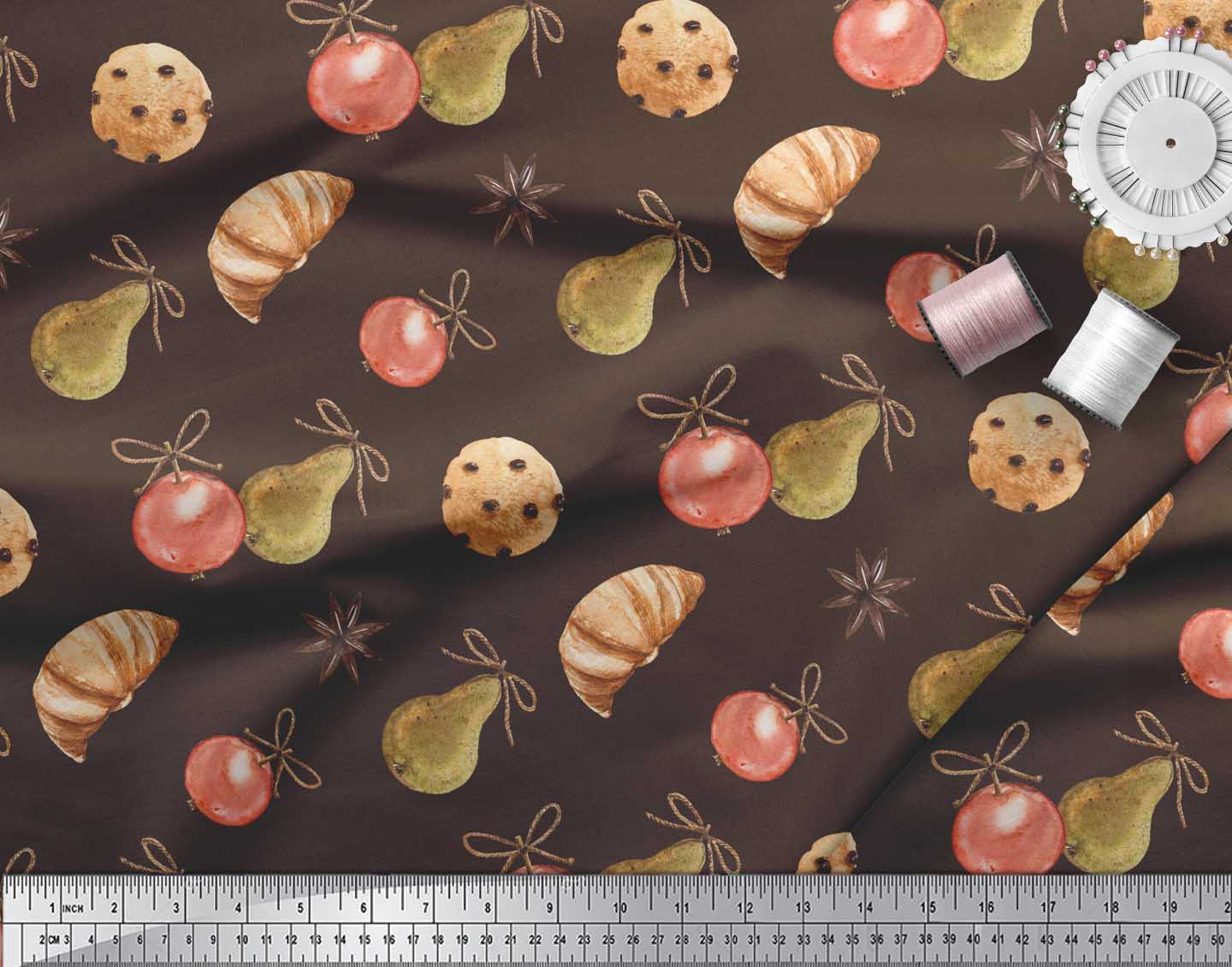 Soimoi Brown Velvet Fabric Cookies & Oranament Christmas Printed Fabric 1 Yard 58 Inch Wide