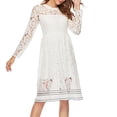 thumbnail image 4 of ibuvkizy Fall Midi Dresses for Women 2024 Clearance! Women's Elegant Lace Long Sleeve Round Neck Casual Madi Dress White,L, 4 of 4