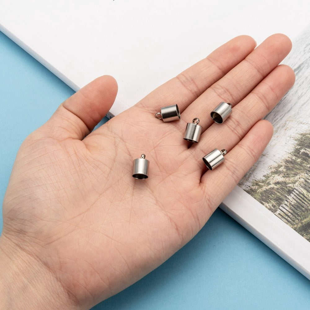 100pc Tarnish Resistant Smooth Surface 201 Stainless Steel Cord Ends End Caps Stainless Steel Color 12x8mm Hole: 2.5mm 7mm Inner Diameter