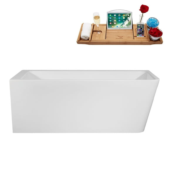 59" Streamline B-348-114-PBR Soaking Freestanding Tub and Tray With Internal Drain in Polished Brass