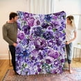 thumbnail image 3 of 1pc Contemporary Purple Violet Floral Print Fleece Blanket - Soft Warm All-Season Machine Washable for Home Decor, Camping, Travel, 3 of 6