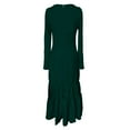 thumbnail image 4 of longantii Women's Long Sleeve Maxi Dress with Button Front Split Hem Fitted Bodice Elegant Casual Western Style Dresses Dark Green XXXL, 4 of 5