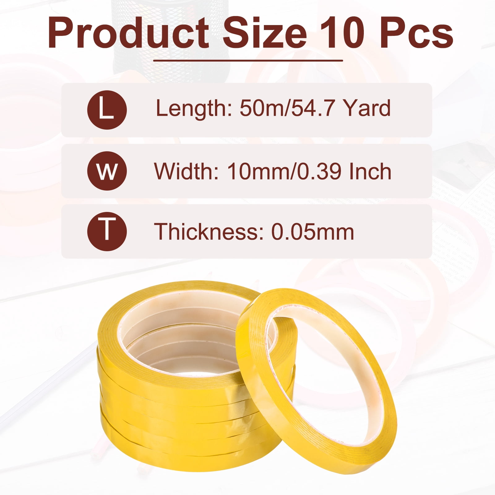 Uxcell 10 Rolls Whiteboard Tape Graphic Chart Tape 10mm 54.7 Yard Art Tape Thin Self-Adhesive Pinstripe Tape Masking Tape, Yellow