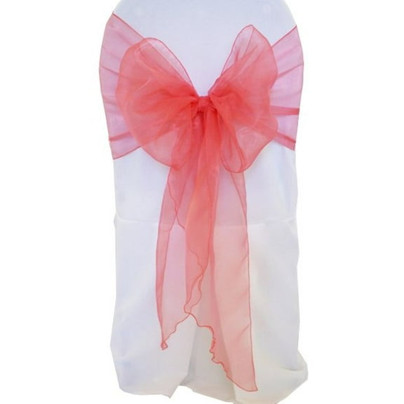 Wedding Linens Inc. (10pcs) 12" x 116" Organza Sheer Chair Sashes Chair Sash Bow ties with Angle end style for Wedding Party Catering Banquet Decoration Events - Coral