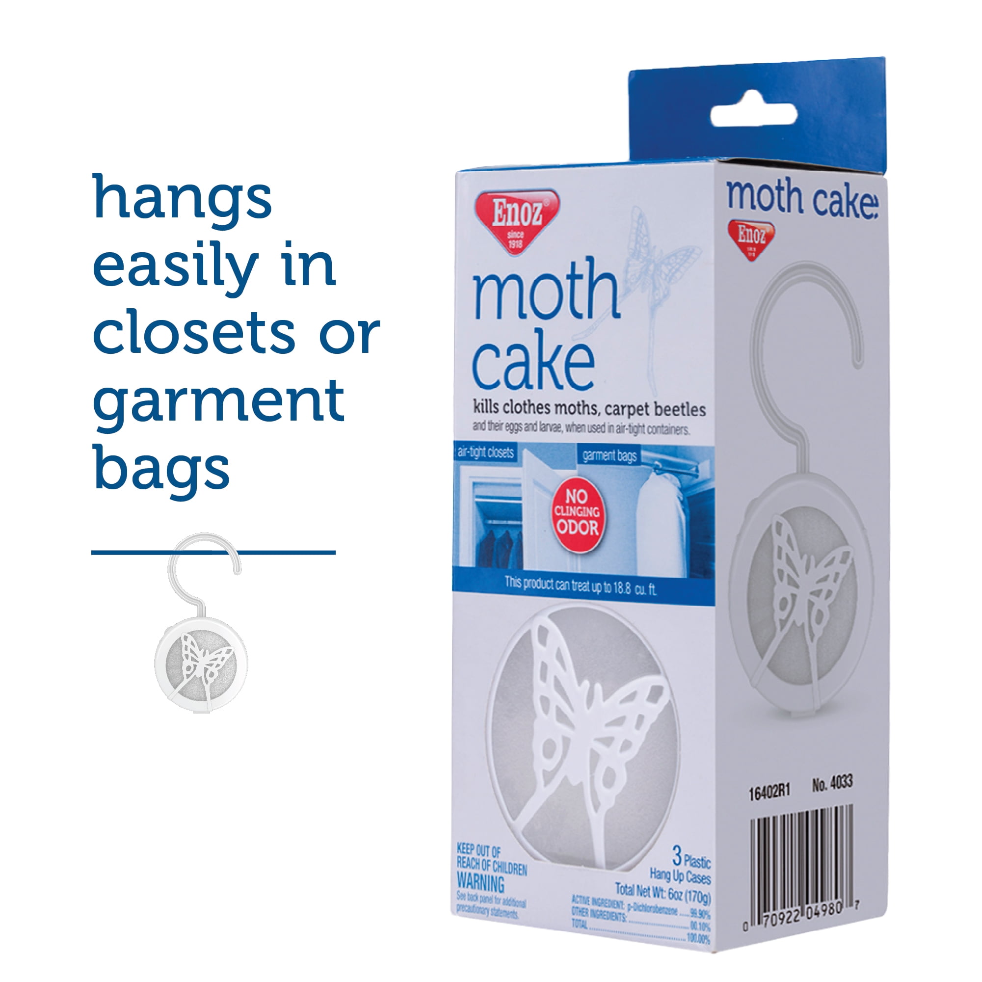 Enoz Hanging Clothes Moth & Carpet Beetle Killer Cakes, Odorless Moth Repellant, 2 oz, 3 Count