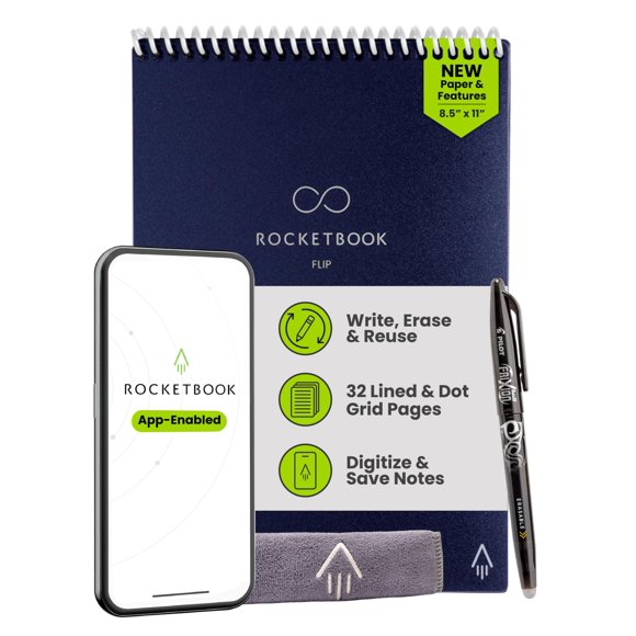 Bloc de notas inteligente Rocketbook Flip reutilizable con líneas 21.6x27.9 cm azul marino