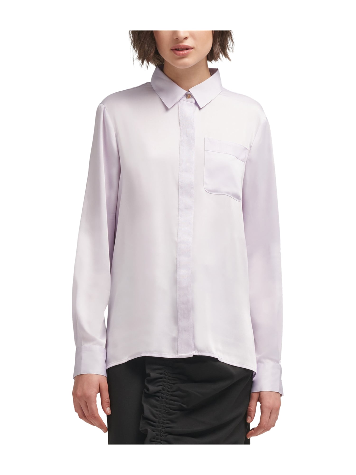 DKNY Womens Solid Button Up Shirt purple S Walmart Canada