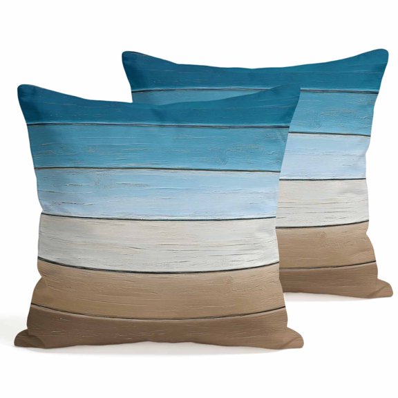 Throw Pillow Covers 18x18 Inch Set of 2 Teal Blue Wood Grain Decorative Pillows Cushion Case Soft Square Pillowcases Brown Ombre Wooden Throw Pillows for Couch Sofa Bed Chair Home Decor