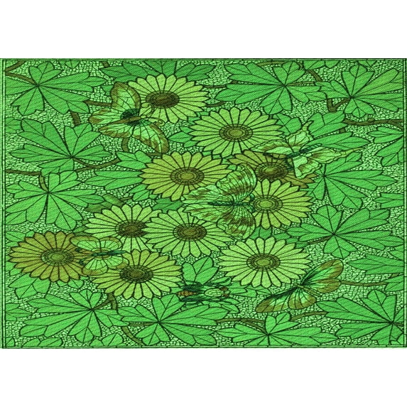 Ahgly Company Machine Washable Indoor Rectangle Transitional Green Area Rugs, 6' x 9'