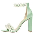 thumbnail image 2 of FSJ Women Open Square Toe Two Strap Pearls Sandals Back Zipper High Chunky Heels Summer Prom Wedding Shoes Size 7 Green, 2 of 5