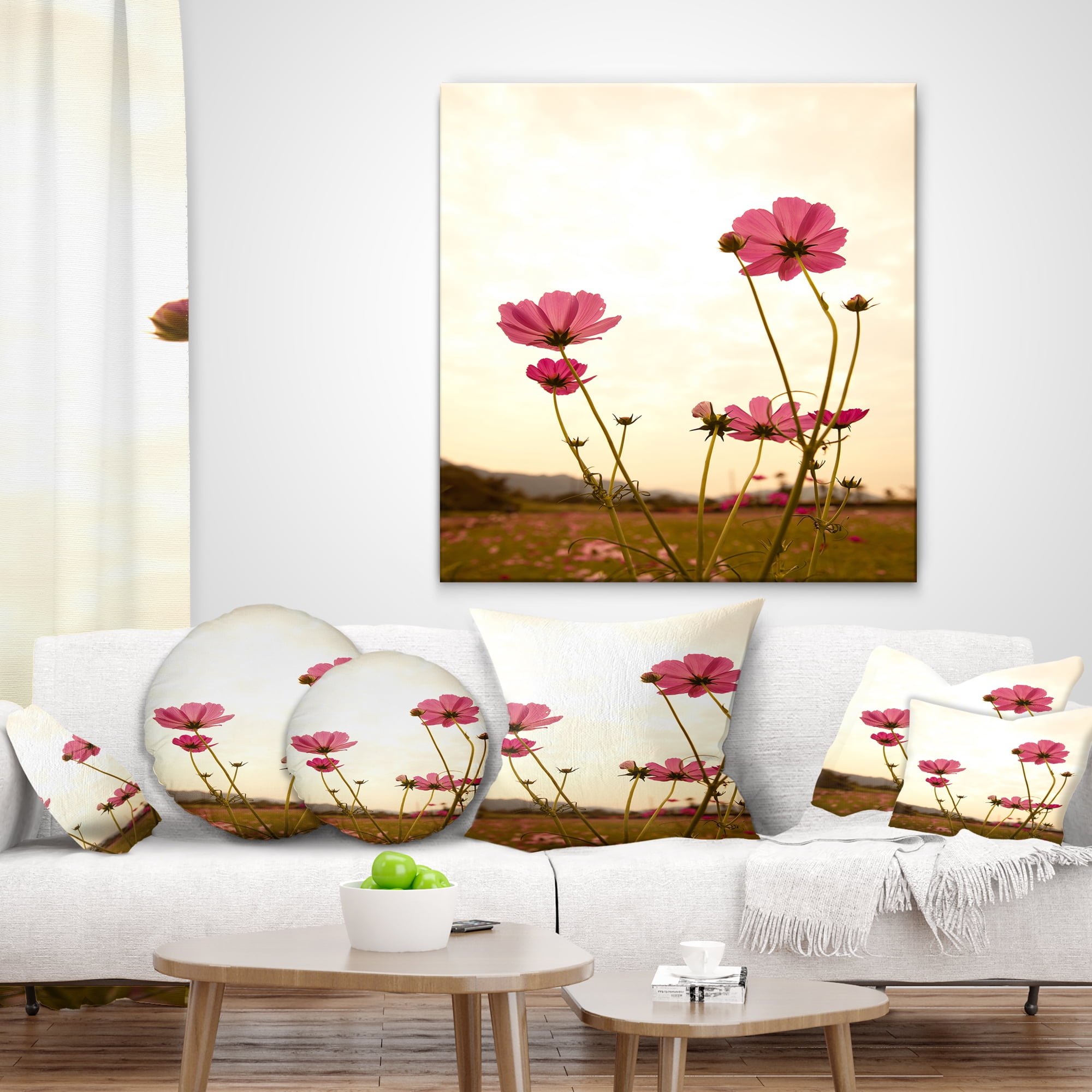 Designart Blooming Cosmos Flower Field - Floral Throw Pillow - 12x20