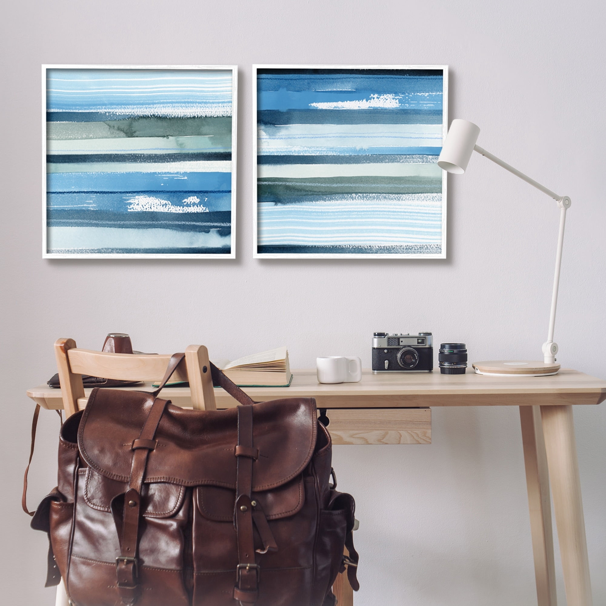Stupell Industries Saturated Blue Landscape Abstract Scenery Brush Strokes Painting White Framed Art Print Wall Art, Set of 2, Design by Grace Popp
