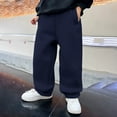 thumbnail image 2 of HXWCHs Boys Cargo Pants Multi-Pocket Boys Winter Thermal Jogger Sweatpants with Elastic Waistband for Casual Outdoor Sports and Play 6-12 Month Navy, 2 of 5