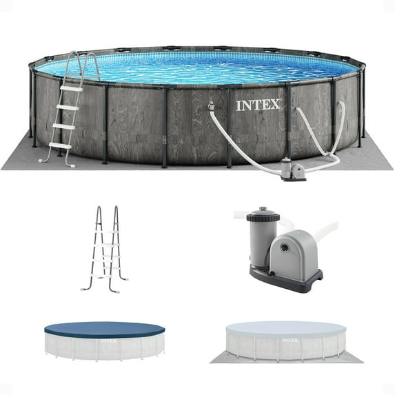 Open Box Intex 18ft x 48in Prism Steel Frame Pool Set with Cover, Ladder, Pump