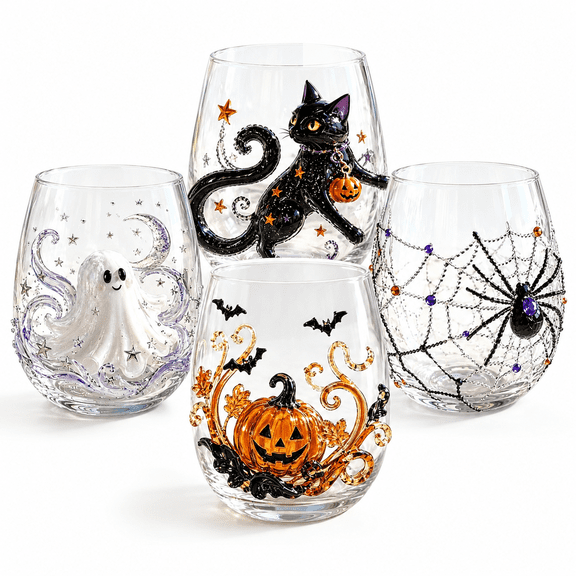 Halloween Artisan Glassware, 3D Handleless Glass Cup for Spooky Sips, Home Bar Decor, Fall Party and Halloween Gifts