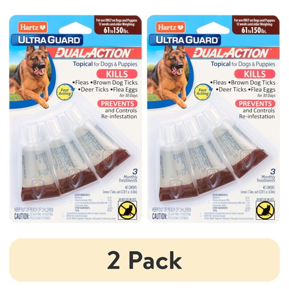 (2 pack) Hartz UltraGuard Dual Action Flea & Tick Topical, XL, Dogs 61-150lbs, 3 Monthly Treatments