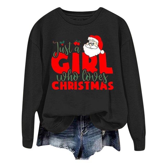 VBARHMQRT Chandail Vert Dames Noël Mode Père Noël Imprimé Lettre Manches Longues Col Rond Chandail à Capuchon