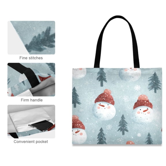 Canvas Tote Bag for Women Girls Design Print Snowman Winter Wonderland Totes