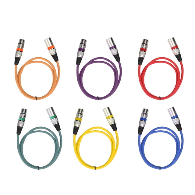 Juego de seis colores, conector de aleación de Zinc grueso de PVC de 1M, pines plateados chapados en cobre, cable de conexión XLR