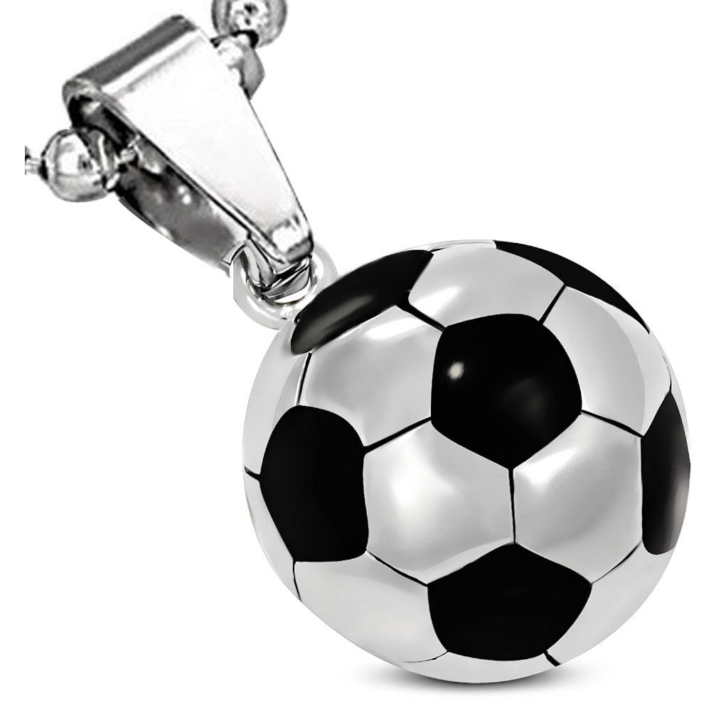 My Daily Styles Stainless Steel SilverTone Black Soccer Ball Football Pendant Necklace, 24