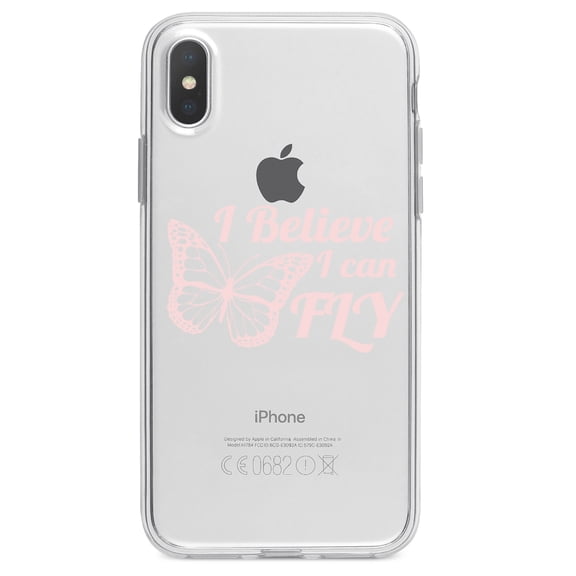 DistinctInk Clear Shockproof Hybrid Case for iPhone XS Max (6.5" Screen) - TPU Bumper Acrylic Back Tempered Glass Screen Protector - Butterfly - I Believe I Can Fly