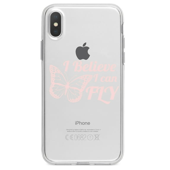 DistinctInk Clear Shockproof Hybrid Case for iPhone XS Max (6.5" Screen) - TPU Bumper Acrylic Back Tempered Glass Screen Protector - Butterfly - I Believe I Can Fly